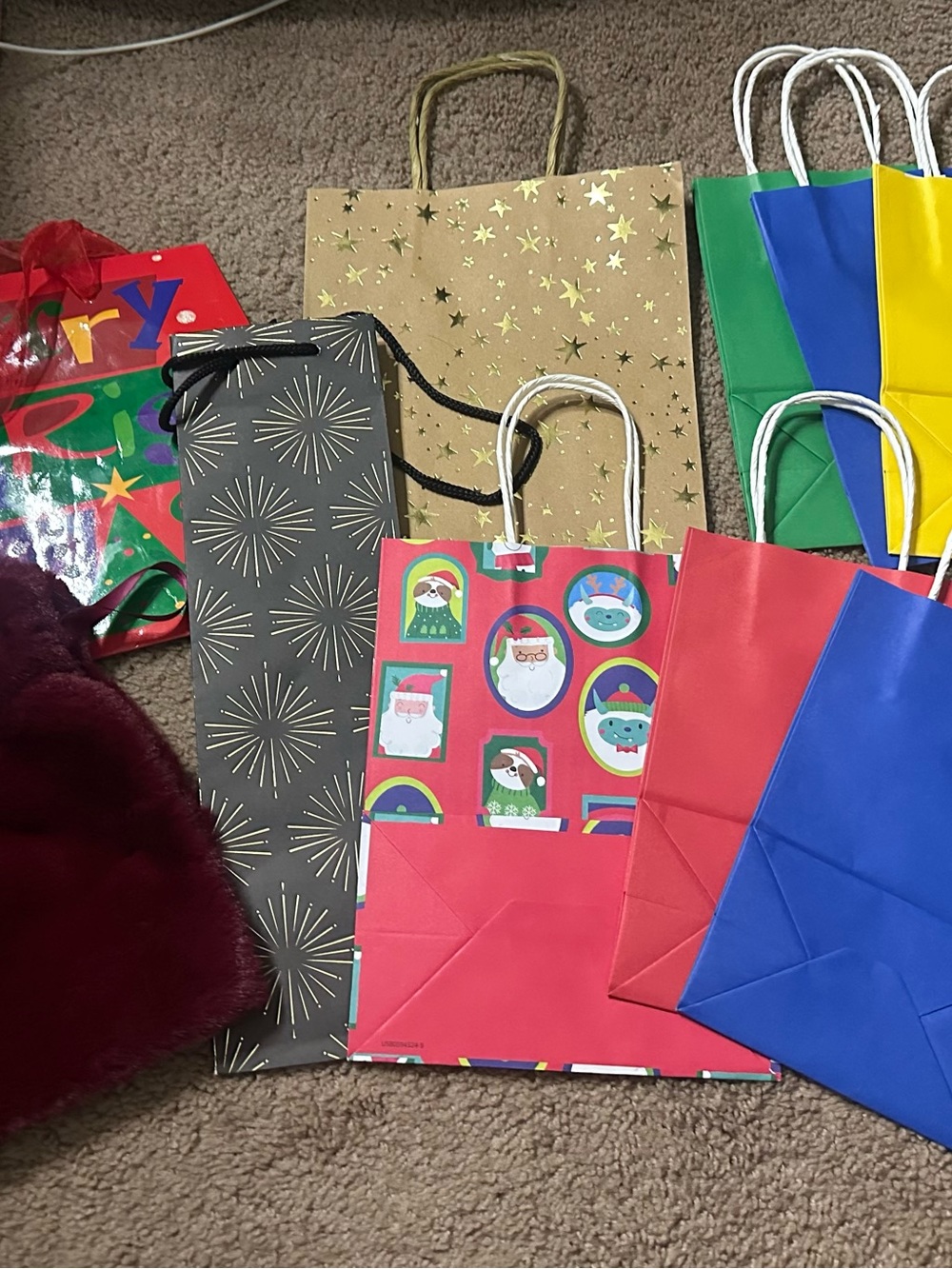 Assorted Holiday Gift Bags – Red, Blue, Green, Gold, Black